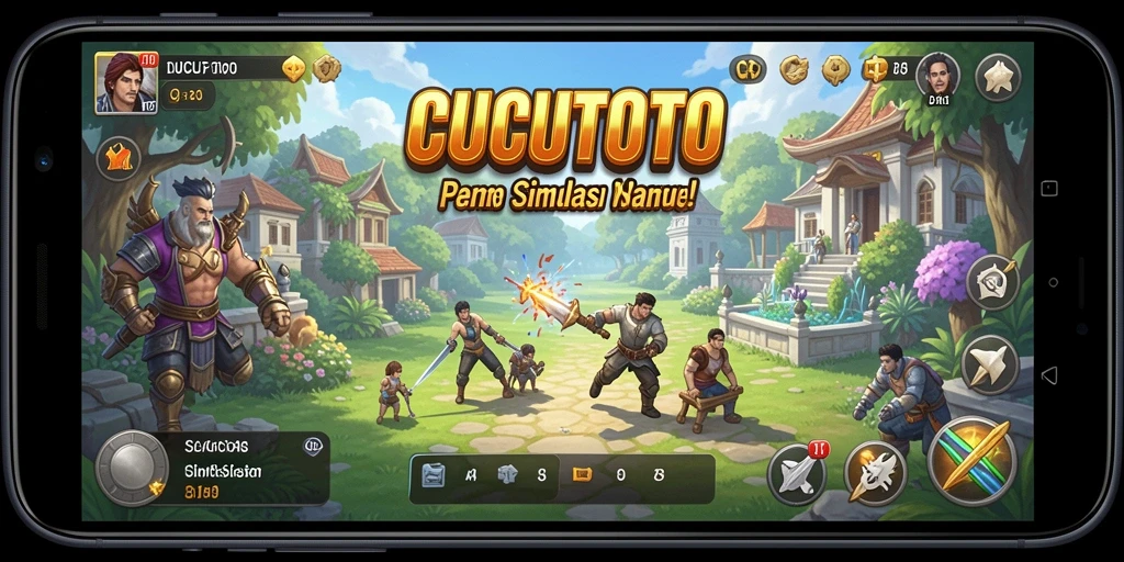 Tampilan gameplay CUCUTOTO dengan karakter yang berinteraksi dinamis.