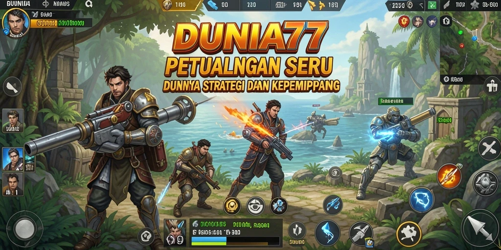 Screenshot gameplay DUNIA77 menampilkan aksi strategi yang intens di medan perang.