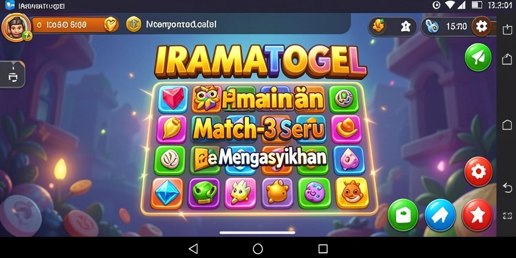 Tampilan gameplay <strong>IRAMATOGEL</strong> dengan kombinasi warna-warna cerah.