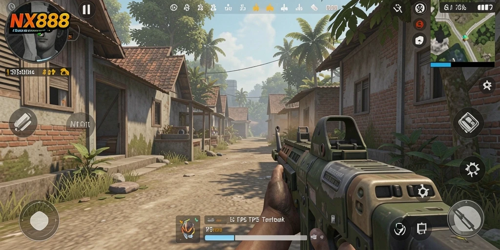 Gameplay seru dalam NX888 dengan aksi TPS yang mendebarkan.
