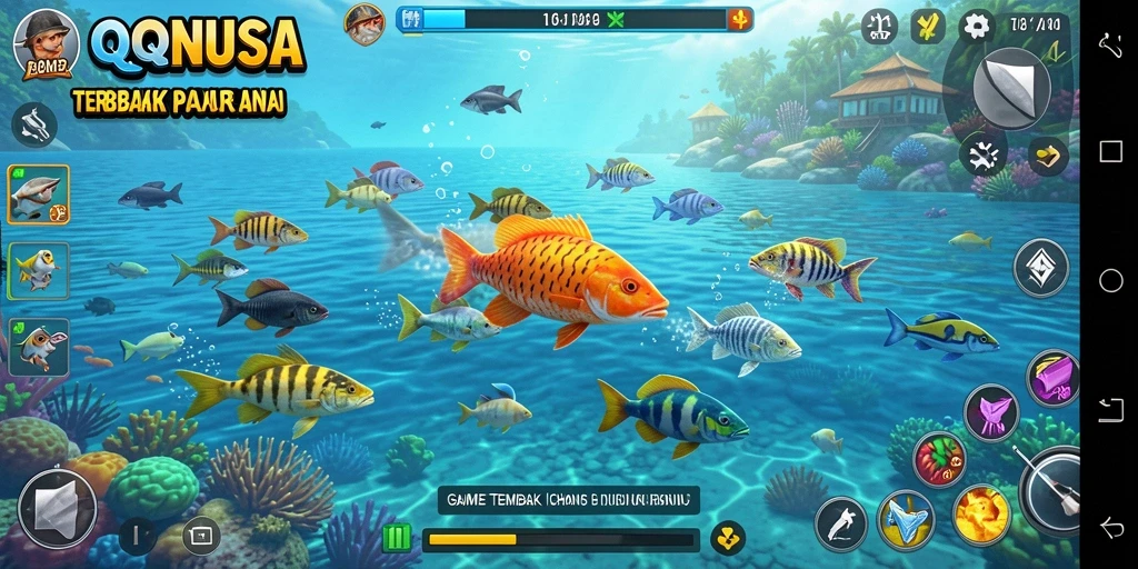 Screenshot QQNUSA menampilkan gameplay seru dalam Tembak Ikan.