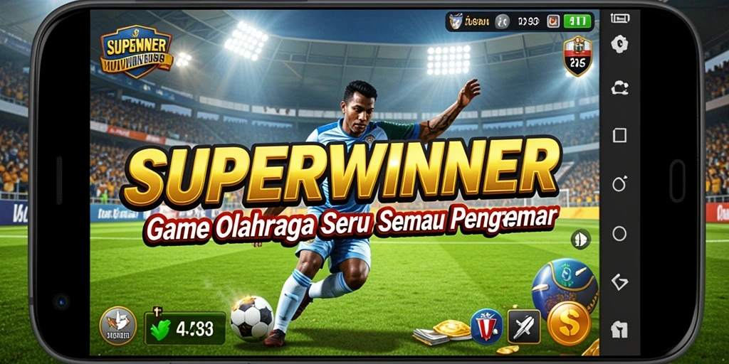 Tangkapan layar SUPERWINNER menampilkan aksi seru dalam pertandingan olahraga.