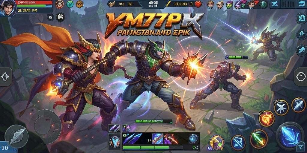 Screenshot gameplay MOBA yang mendebarkan dari VM777.